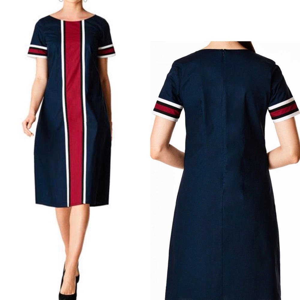 Zapelle Contrast Linear Stripe Poplin Dress